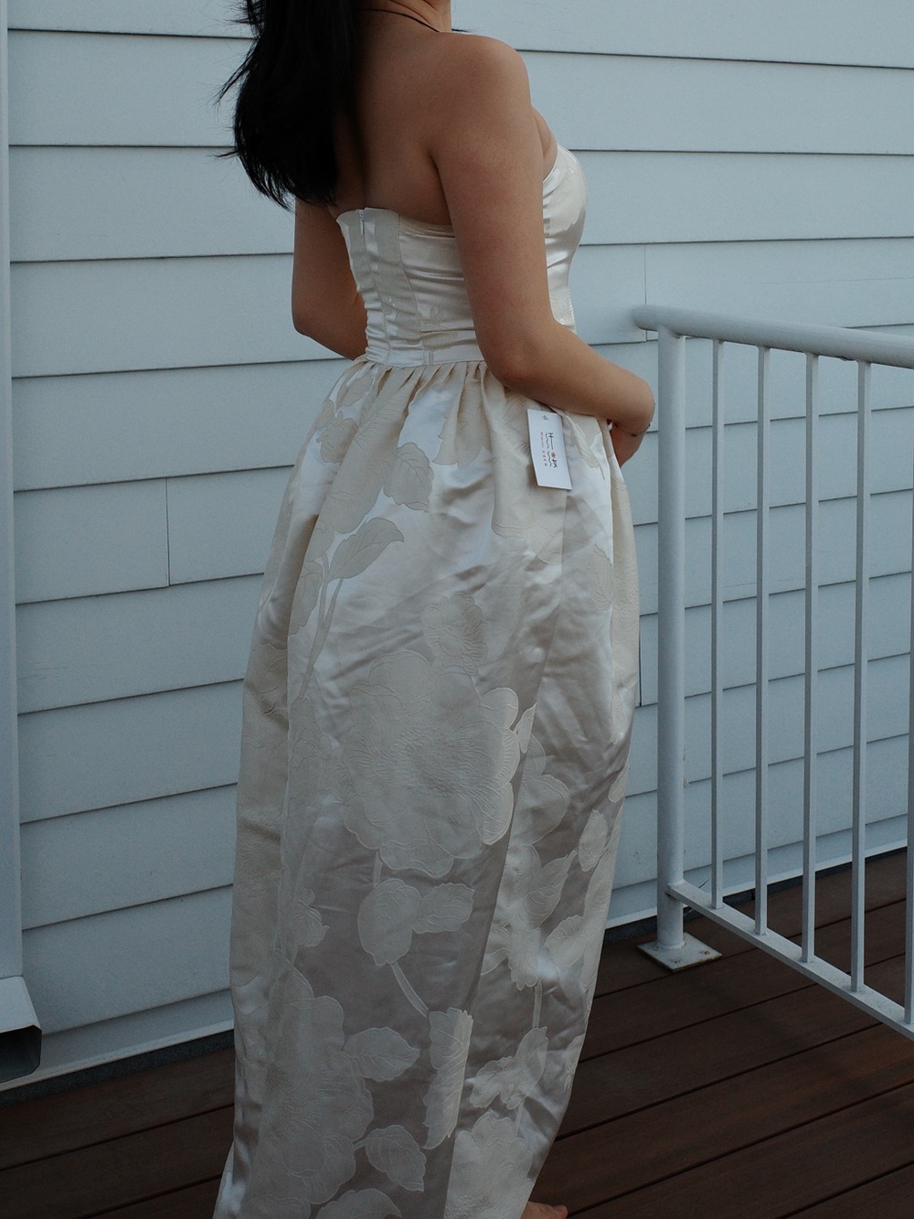 Strapless Floral Jacquard Midi Dress in Ivory - Picture 9 of 9